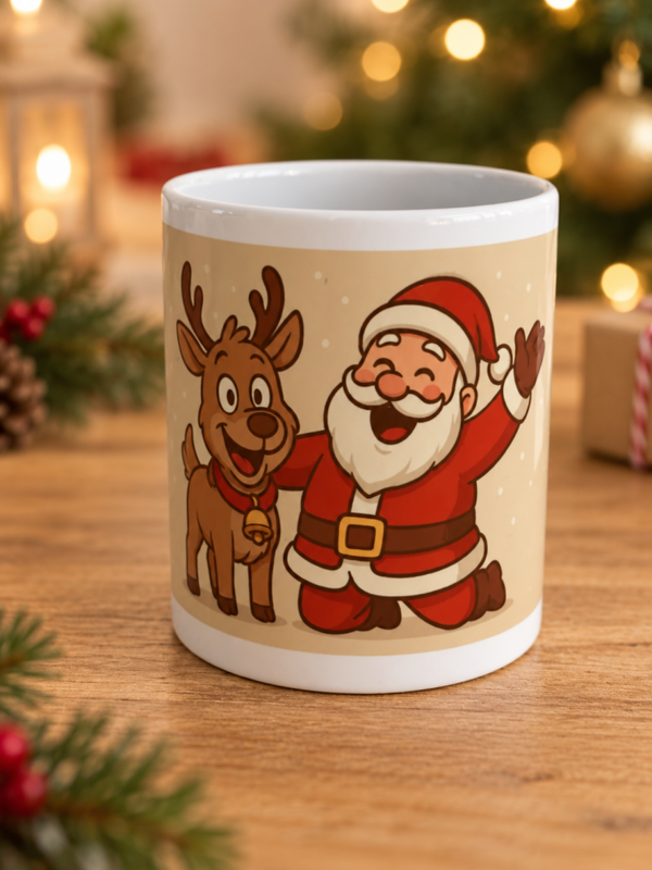 Kerstmok met kerstman en rendier