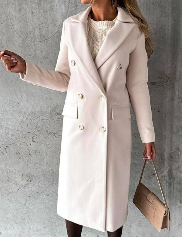 IDEALSANXUN Womens Long Wool Coat Double Breasted Trench Coat Fall Winter Clothes