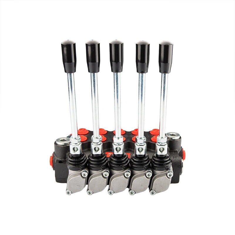 Distributeur hydraulique, 5 sections, 40 l/min, à commande par leviers.