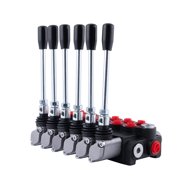 Distributeur hydraulique, 6 sections, 40 l/min, à commande par leviers.