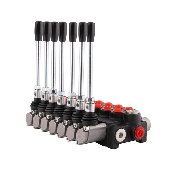 Distributeur hydraulique, 7 sections, 40 l/min, à commande par leviers.