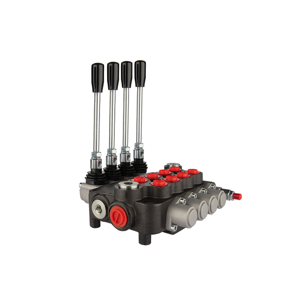 Distributeur hydraulique 4 sections 80 l/min commandé par levier.