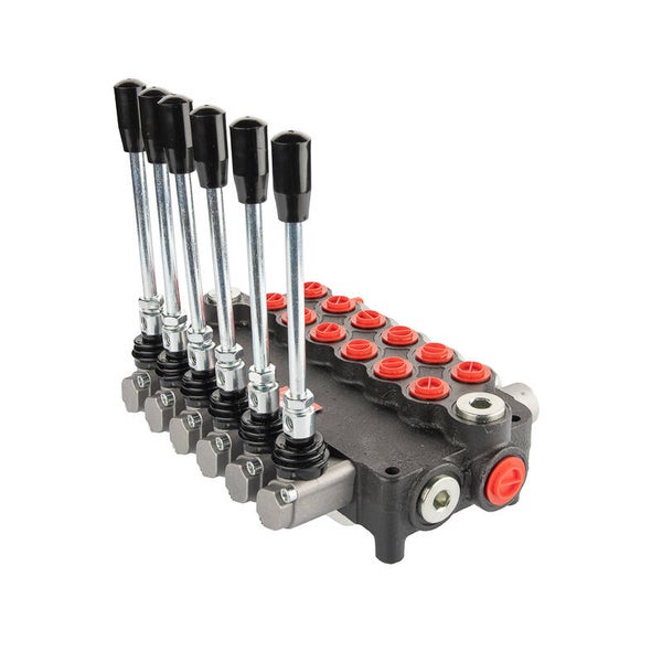 Distributeur hydraulique 6 sections 80 l/min commandé par levier.