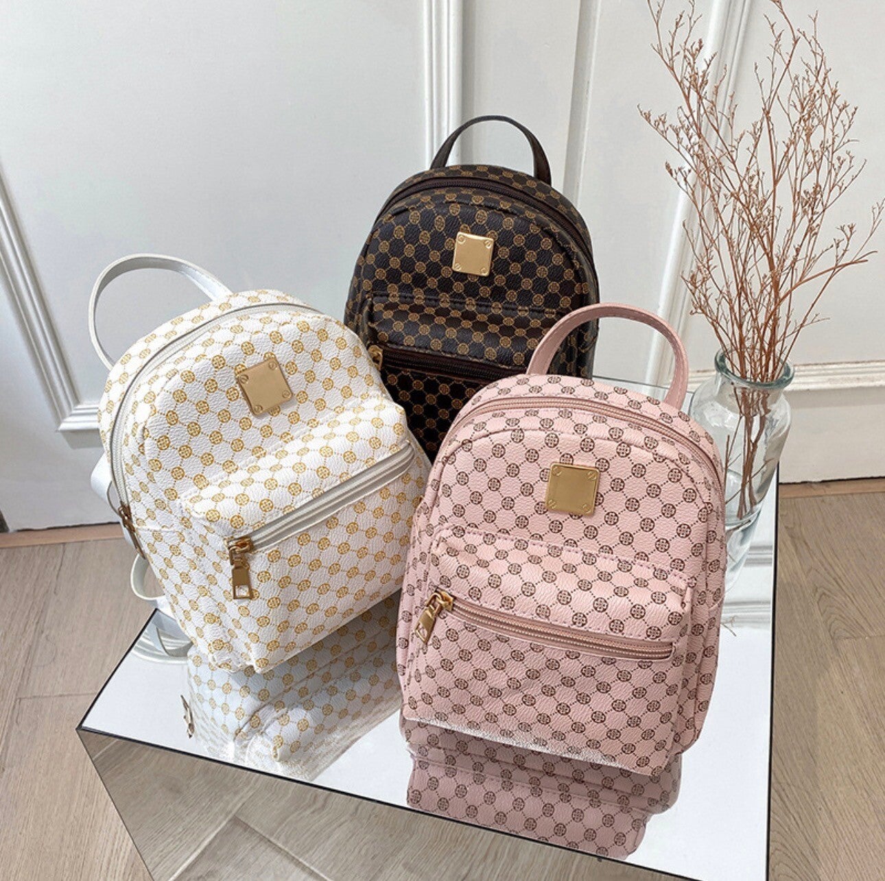 Mini Rugzak Dames PU Leer Vintage Print Schoudertas Kleine Mode Handtas Multifunctionele Tas Chique Stedelijke Stijl