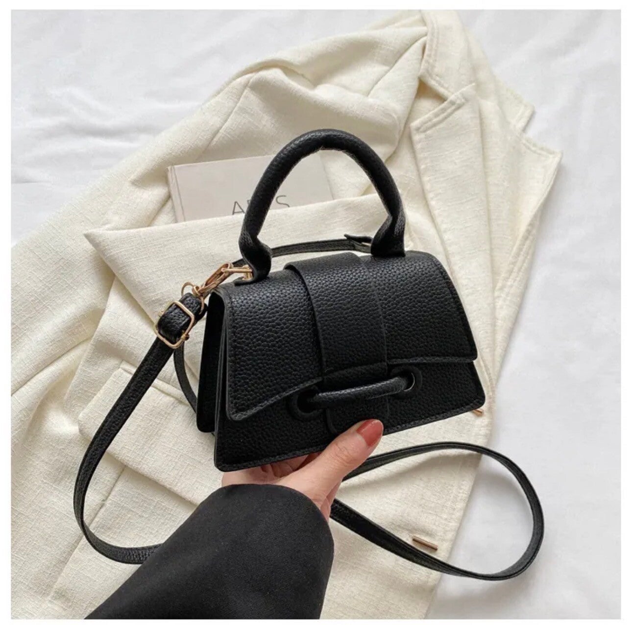 Kleine Crossbody Handtas Voor Dames PU Leer Litchi Patroon Klep Handvat Verstelbare Schouderriem Elegante Vierkante Tas