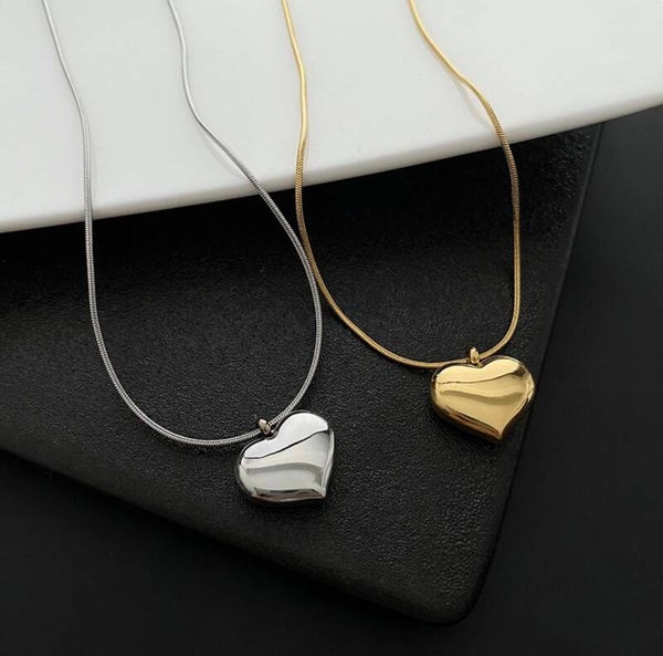 Stainless Steel Heart Pendant Necklace High Polish Mirror Finish Minimalist Serpentine Chain Jewelry Gift For Women