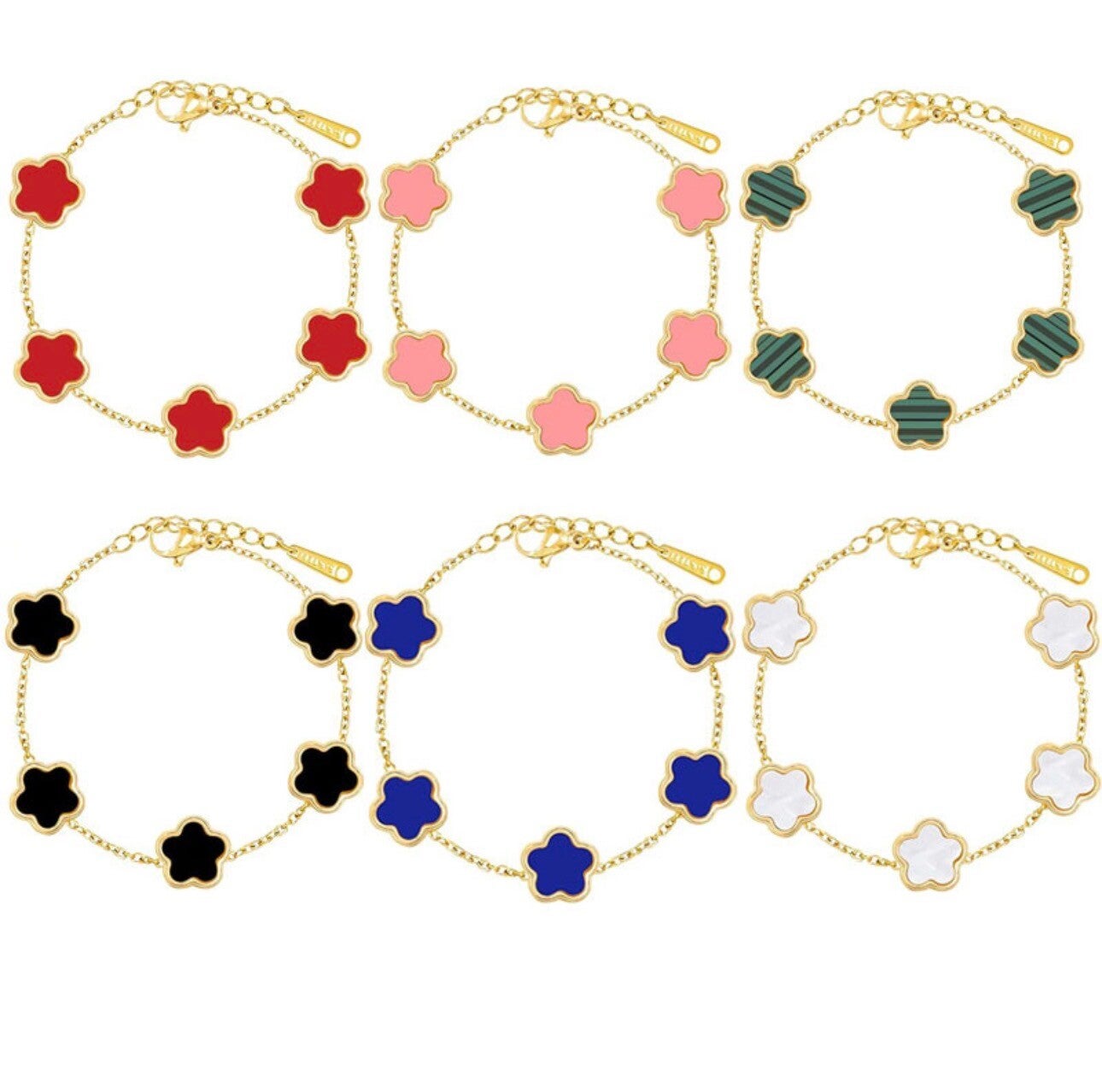 Fashion Five Flower Charm Bracelet Gold Plated Stainless Steel Adjustable Link Chain Elegant Jewelry For Women