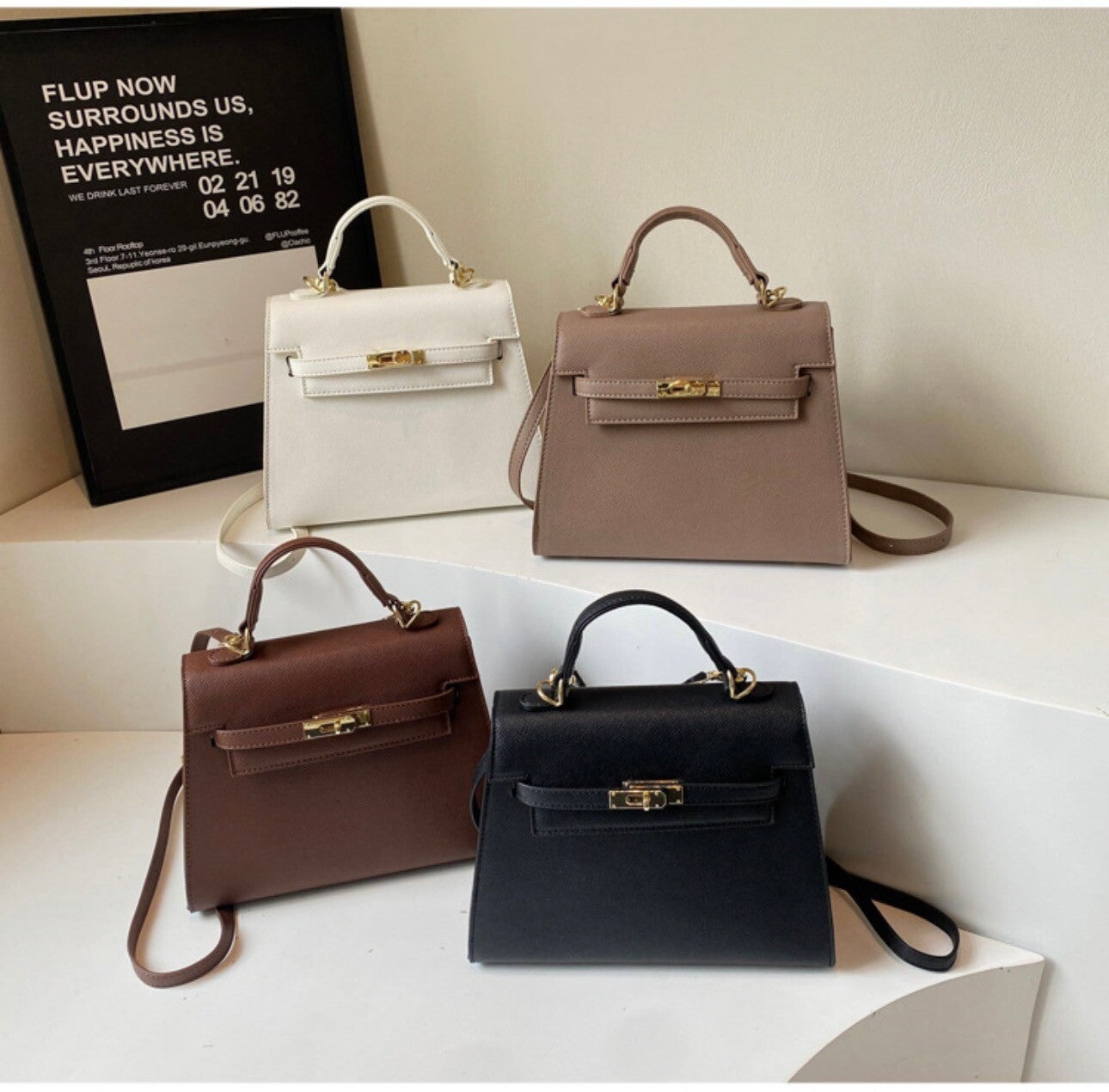 High-End Kelly Style Handbag Women PU Leather Litchi Grain Crossbody Bag Elegant Top-Handle Shoulder Bag For Work Daily