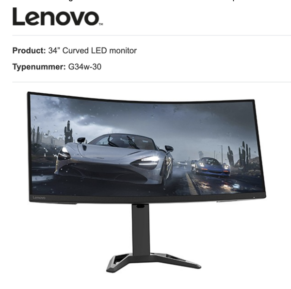 Product: 34” Curved LED monitor  Typenummer: G34w-30