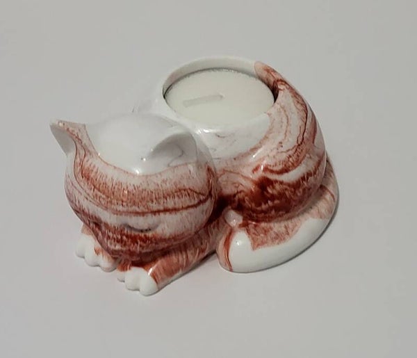 Bougeoir de chat blanc et bronze