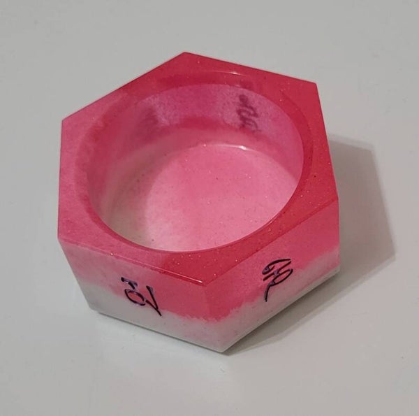 Bougeoir hexagone rose et blanc