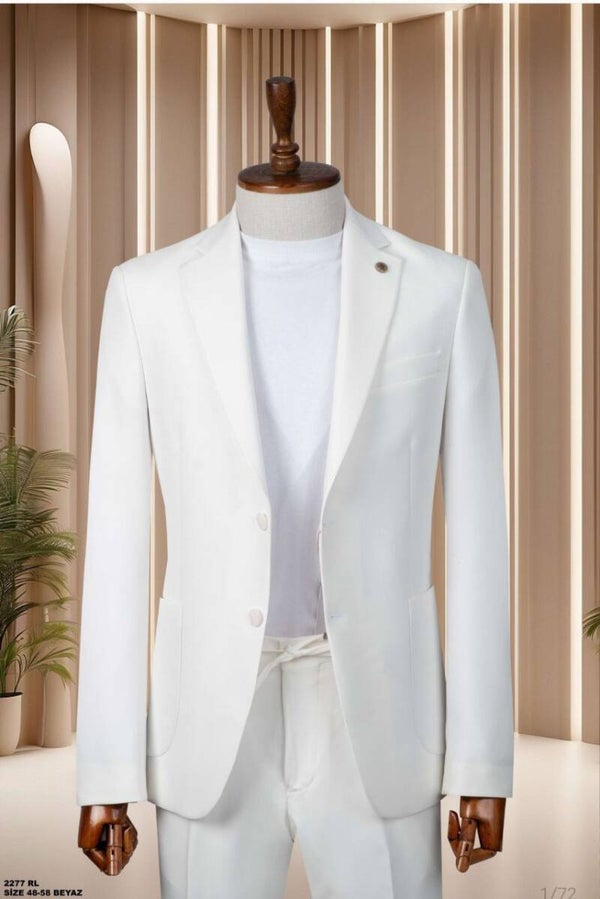 2 delige linnen pak wit slim-fit