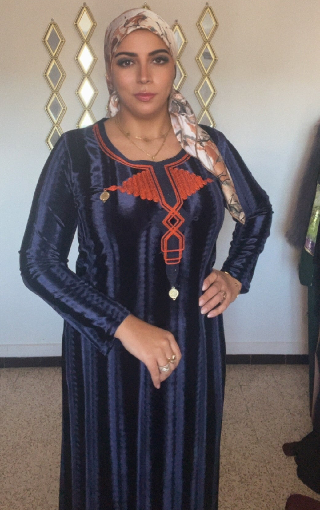 Robe velours brodé bleu