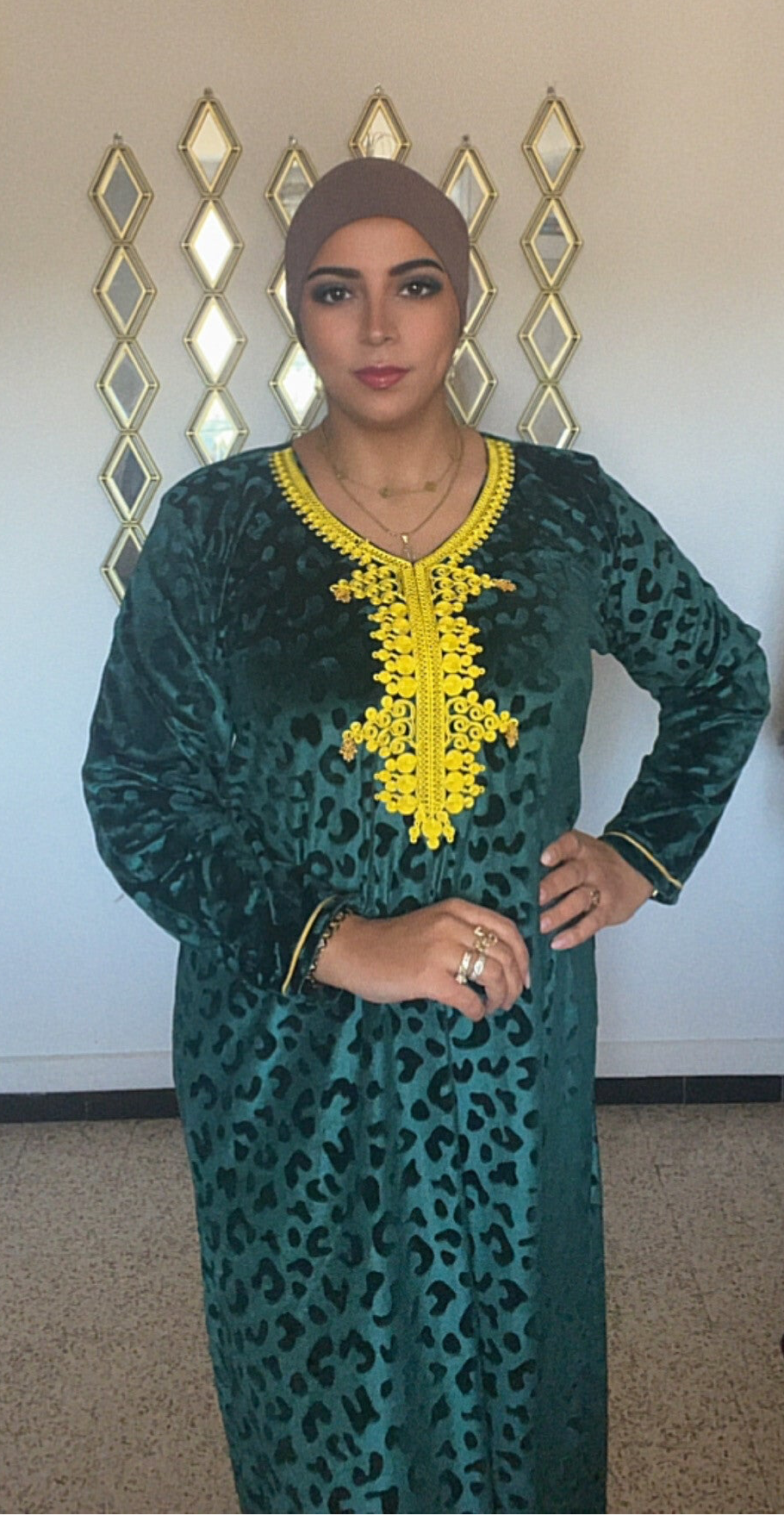 Robe Velours vert/jaune