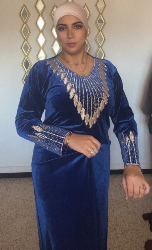 Robe velours brodé Bleu