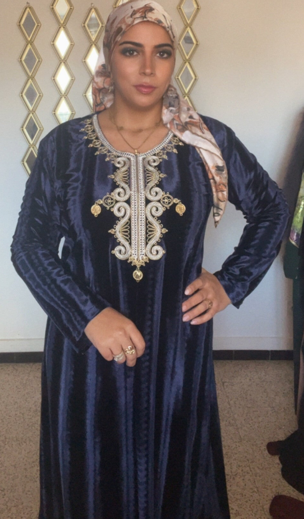 Robe velours brodé bleu