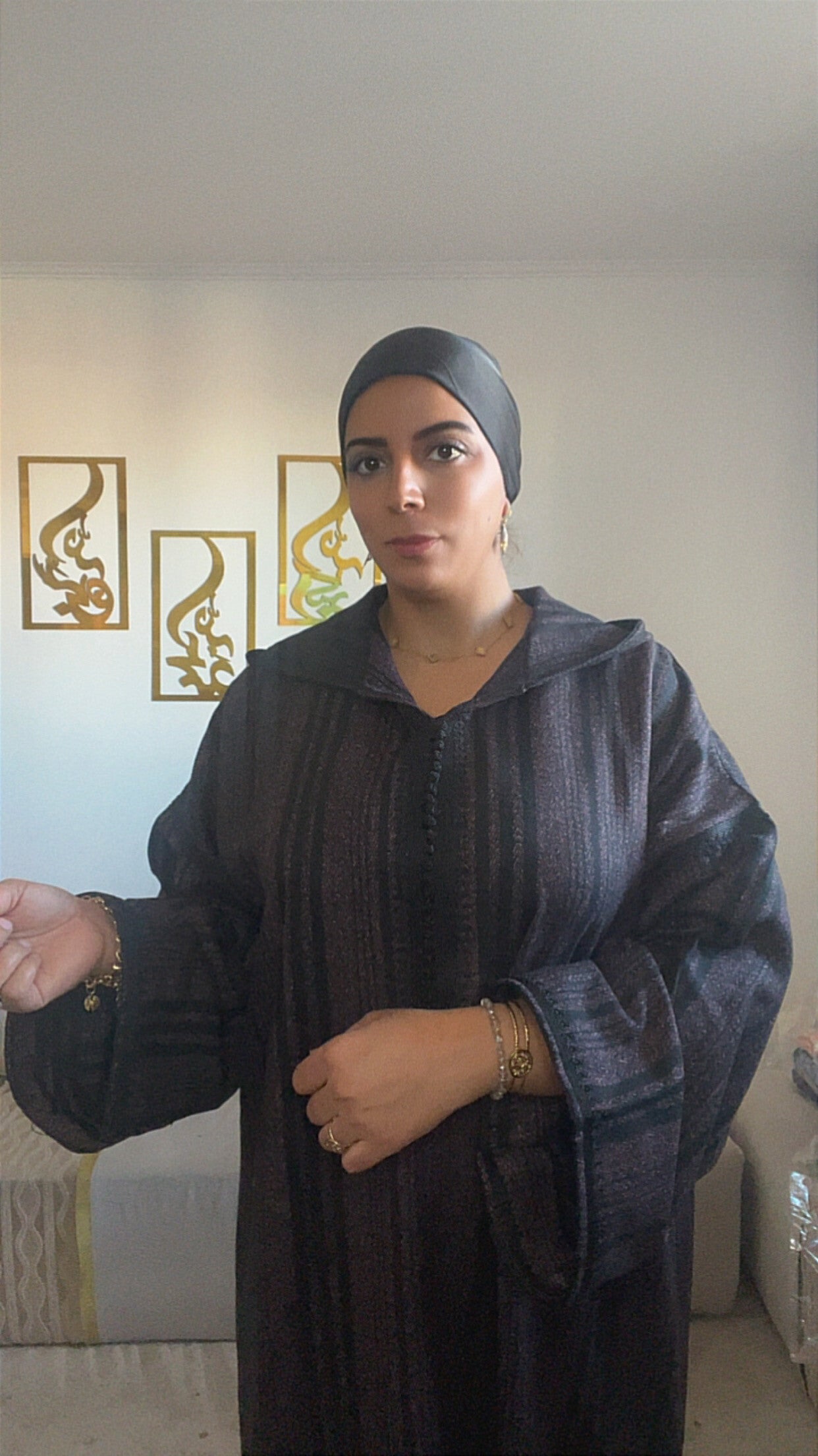 Djellaba Rabab Noir/rosé