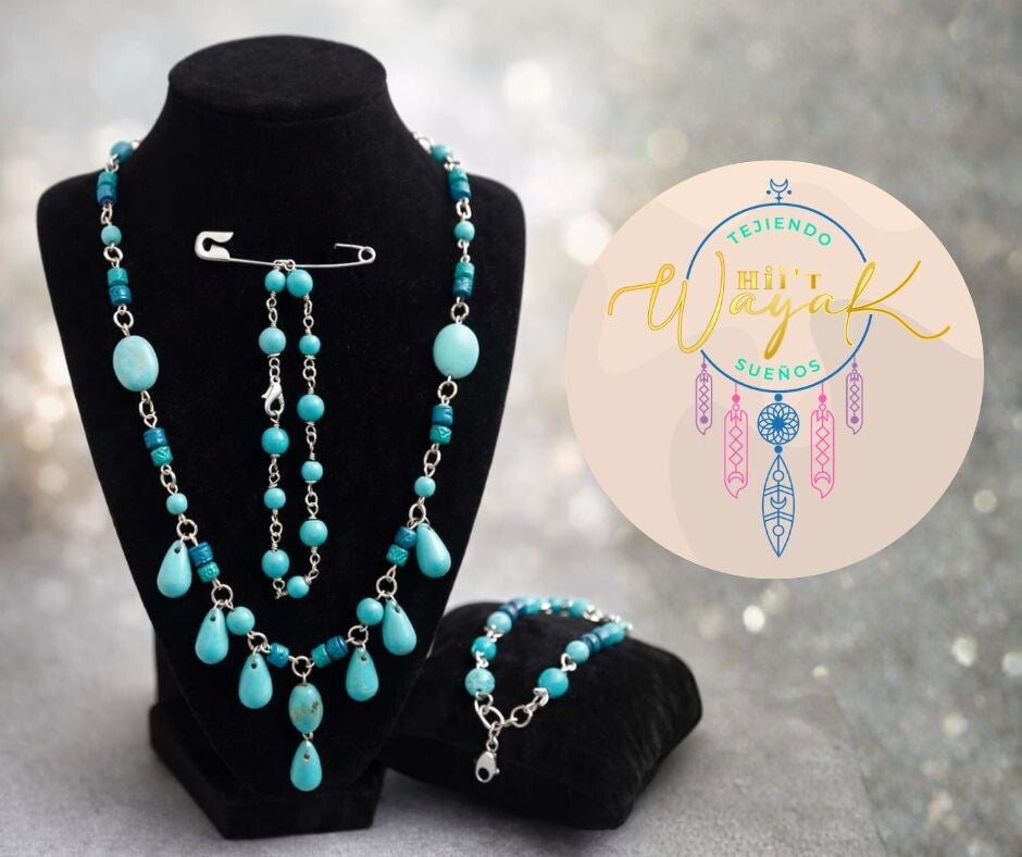 ✨Set artesanal en turquesa y barro azul✨
