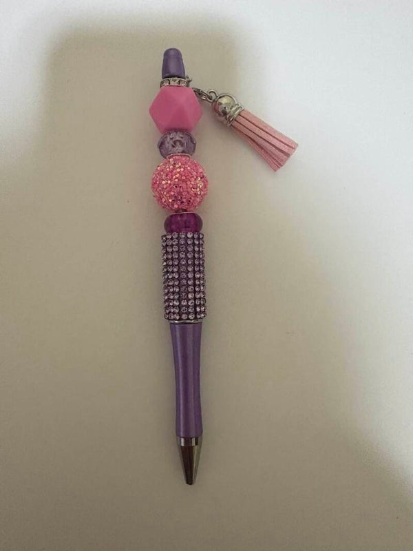 Elegant Purple & Pink Rhinestone Beaded Pen – Black Ink, Premium Material