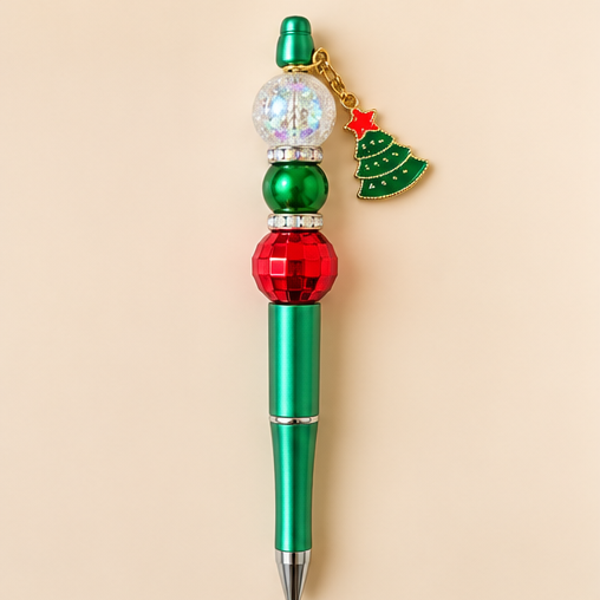 Christmas Tree Charm Beaded Pen – Red & Green Festive Gift