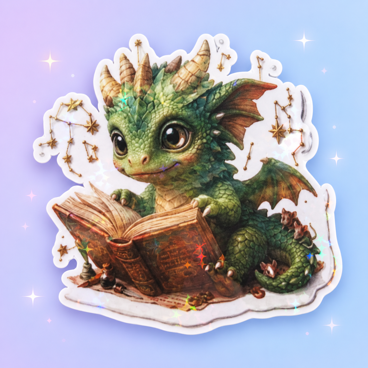 Enchanted Dragon Reading Sticker – Holographic Bookish Vinyl Sticker