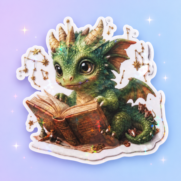 Enchanted Dragon Reading Sticker – Holographic Bookish Vinyl Sticker