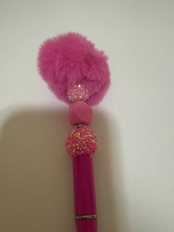 Pink Fluffy Pom Pom Pen | Cute Beaded Ballpoint Pen | Fun Gift for Girls & Stationery Lovers