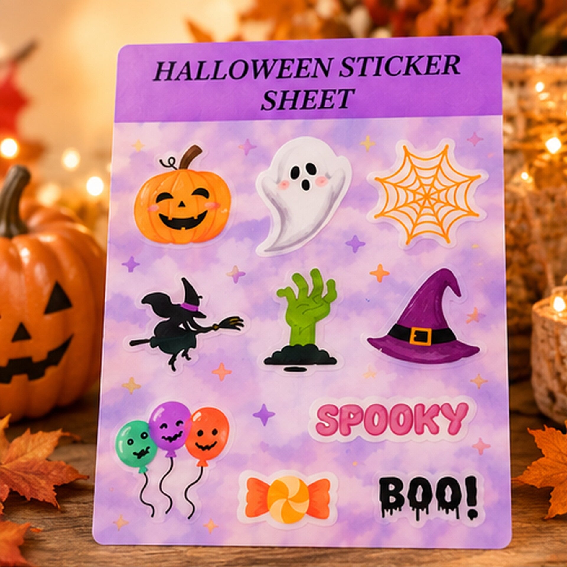 Cute Halloween Sticker Sheet | Spooky Ghost, Pumpkin & Witch Stickers