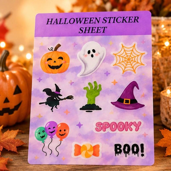Cute Halloween Sticker Sheet | Spooky Ghost, Pumpkin & Witch Stickers