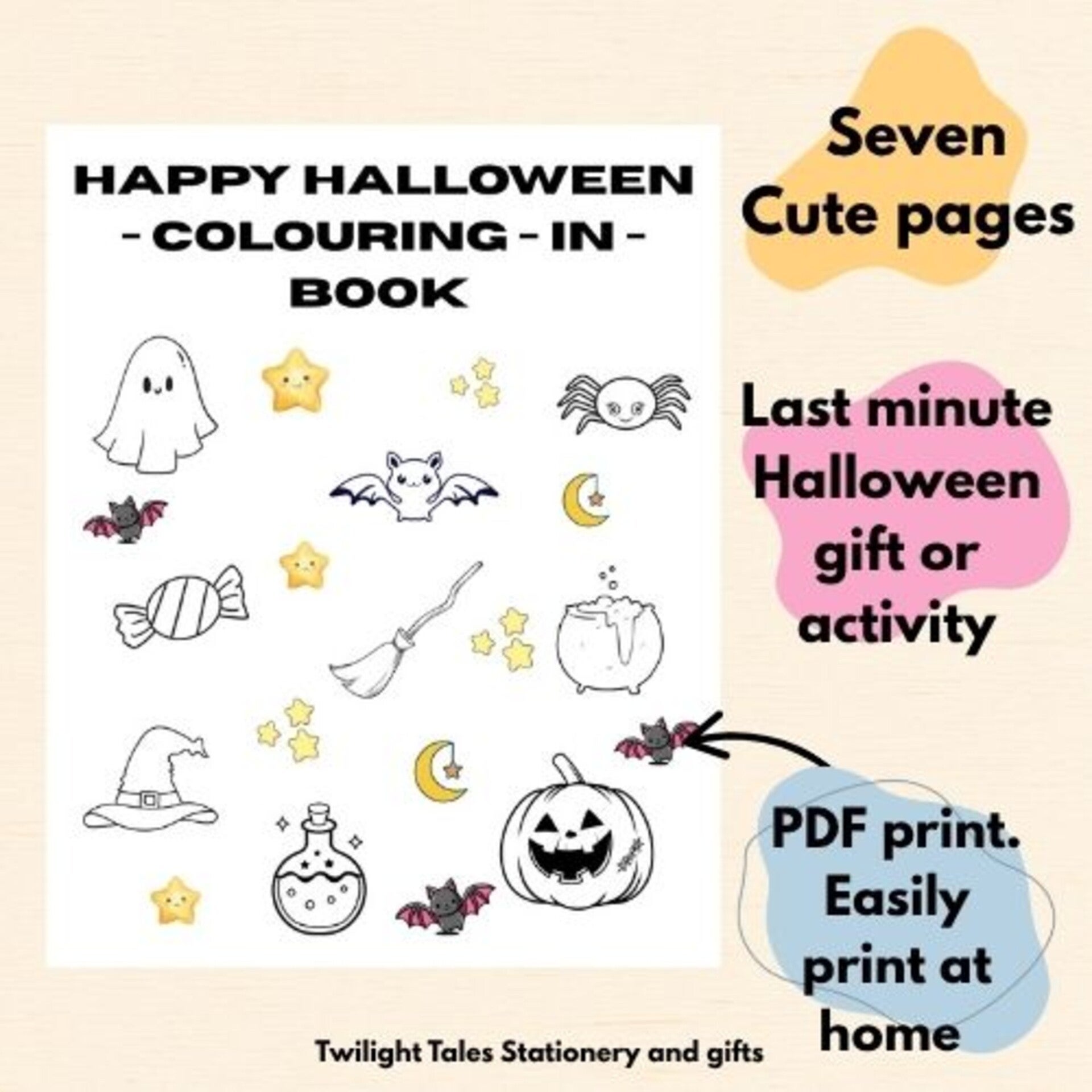 Cute Halloween Colouring Book | 7 Printable Pages | PDF Download