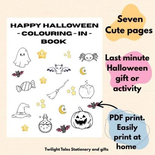 Cute Halloween Colouring Book | 7 Printable Pages | PDF Download
