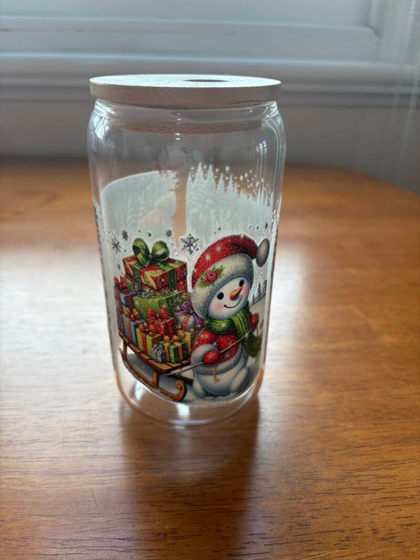 Snowman Christmas Theme Glass Tumblr 16oz