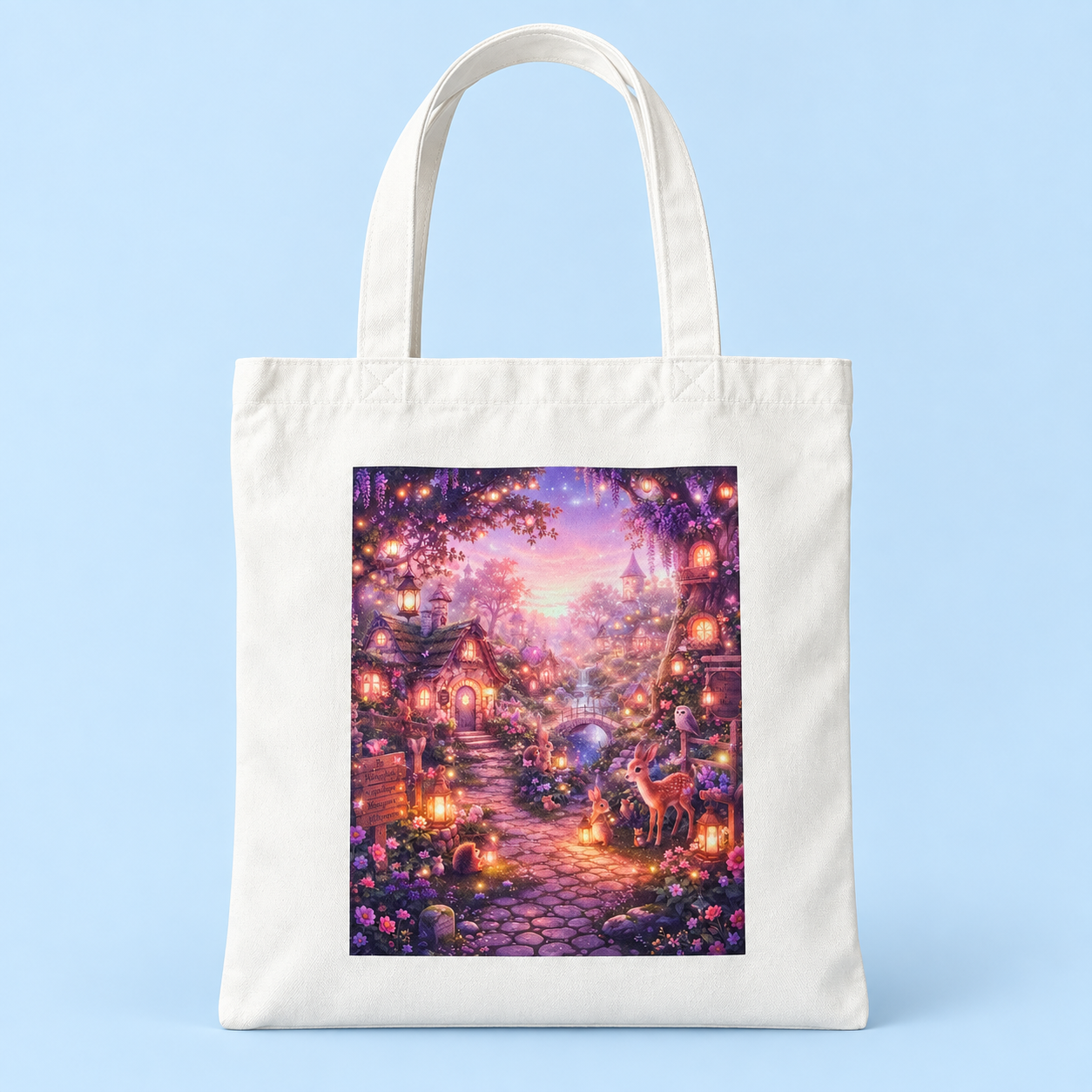 Enchanted Twilight Village Cotton Tote Bag