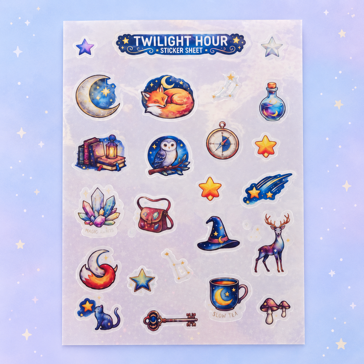 Twilight Hour Magical Sticker Sheet – Celestial Woodland Stickers