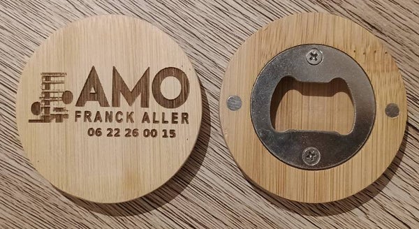 AMO Décapsuleur rond en bambou aimanté