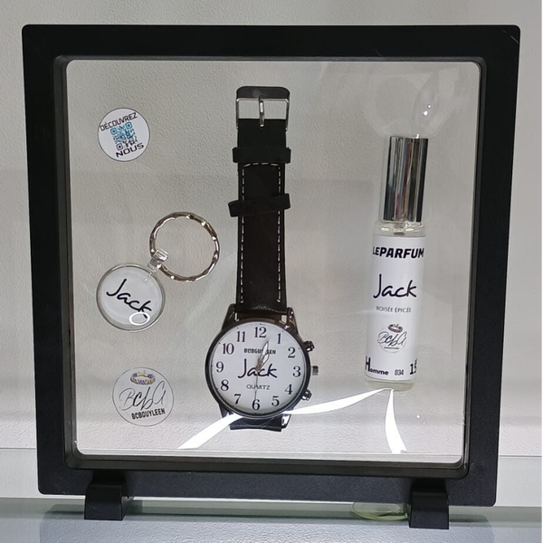 COFFRET HOMME PERSONNALISE AVEC PRENOM NOIR SUR BLANC