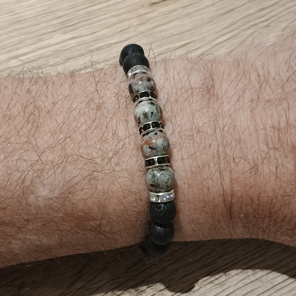 DV PERRIERS BRACELET PERLE DE LAVE NOIR ET SYENITE