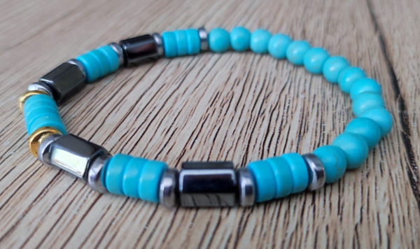 DV PERRIERS BRACELET PIERRE TURQUOISE ET MAGNETITE
