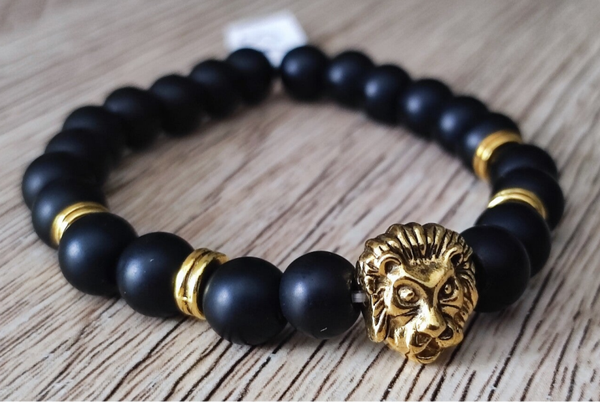DV PERRIERS BRACELET PIERRE NOIRE / TETE DE LION DOREE