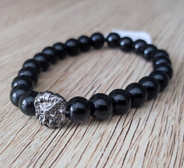 DV PERRIERS BRACELET PIERRE NOIRE / TETE DE LION ARGENTEE