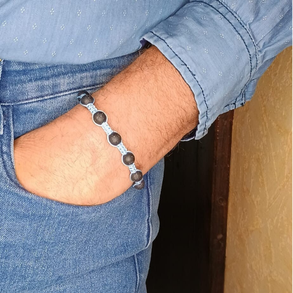 Bracelet AURELIANIS perle de lave noir brute nylon coloré