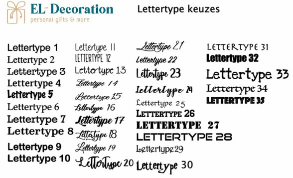 Lettertype keuze bij stickers van El-Decoration
