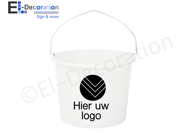 Witte bouwemmer voorzien van logo | relatiegeschenk | El-Decoration