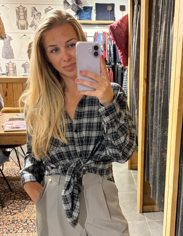 Blouse ruit met studs - Zwart