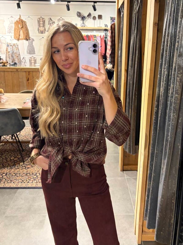 Ruiten blouse met strass - Bordeaux