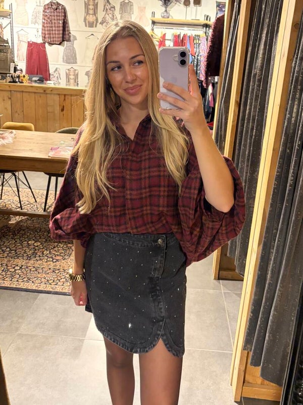 Rokje met steentjes - Grijs denim