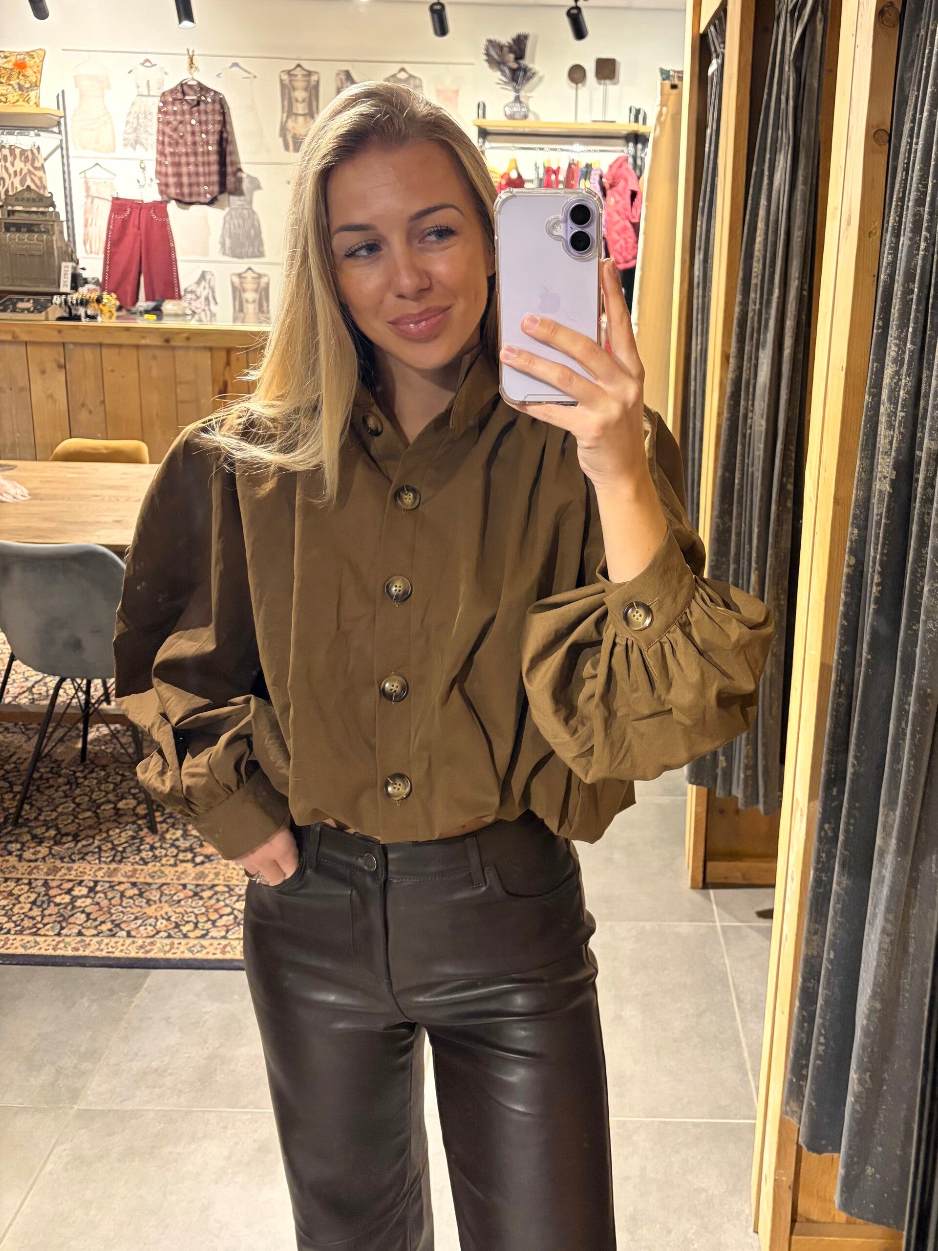 Blouse in trenchcoat stijl - Bruin