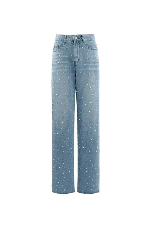 Jeans met parels - Lichte wassing