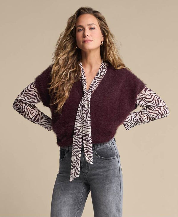 Red Button - Sleeveless Fuzzy Burgundy