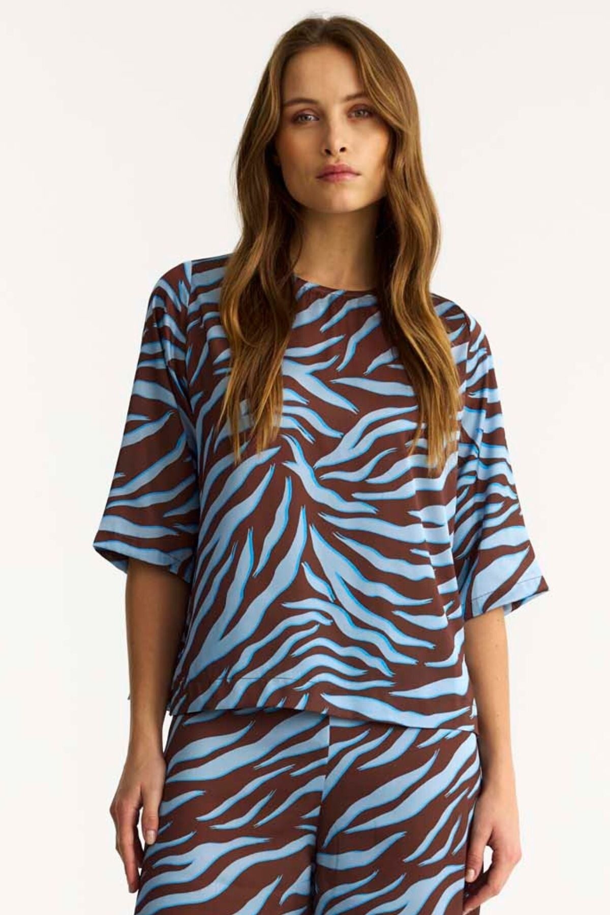 Blouse zebraprint - Bruin / Blauw